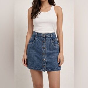 Vintage 1980s 1990s Bill Blass Blue Denim Jean Full Front Button Up Skirt Sz 10